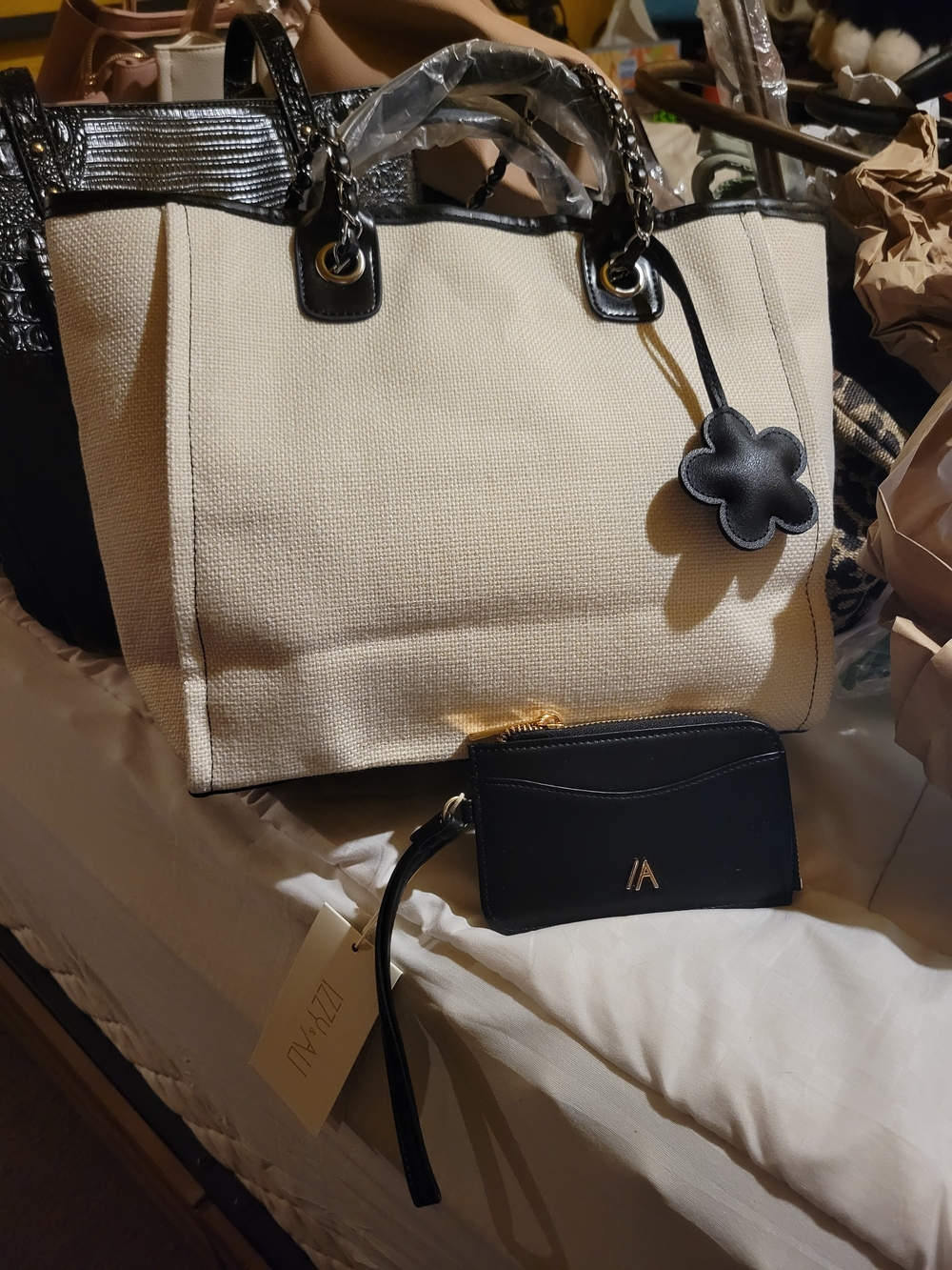 Women's Two-Tone Canvas Tote with Black Trim - Classic Carryall
